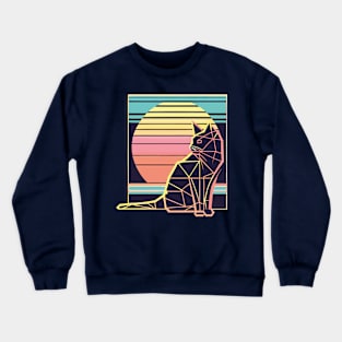 Vintage 80s Geometric Cat with Sunset Crewneck Sweatshirt